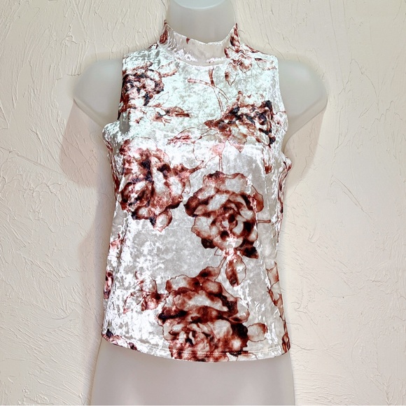 Y2K Crushed Velvet Floral Mock Neck Top Womens M Dark Romantic Fairy Goth Tank - Picture 1 of 5